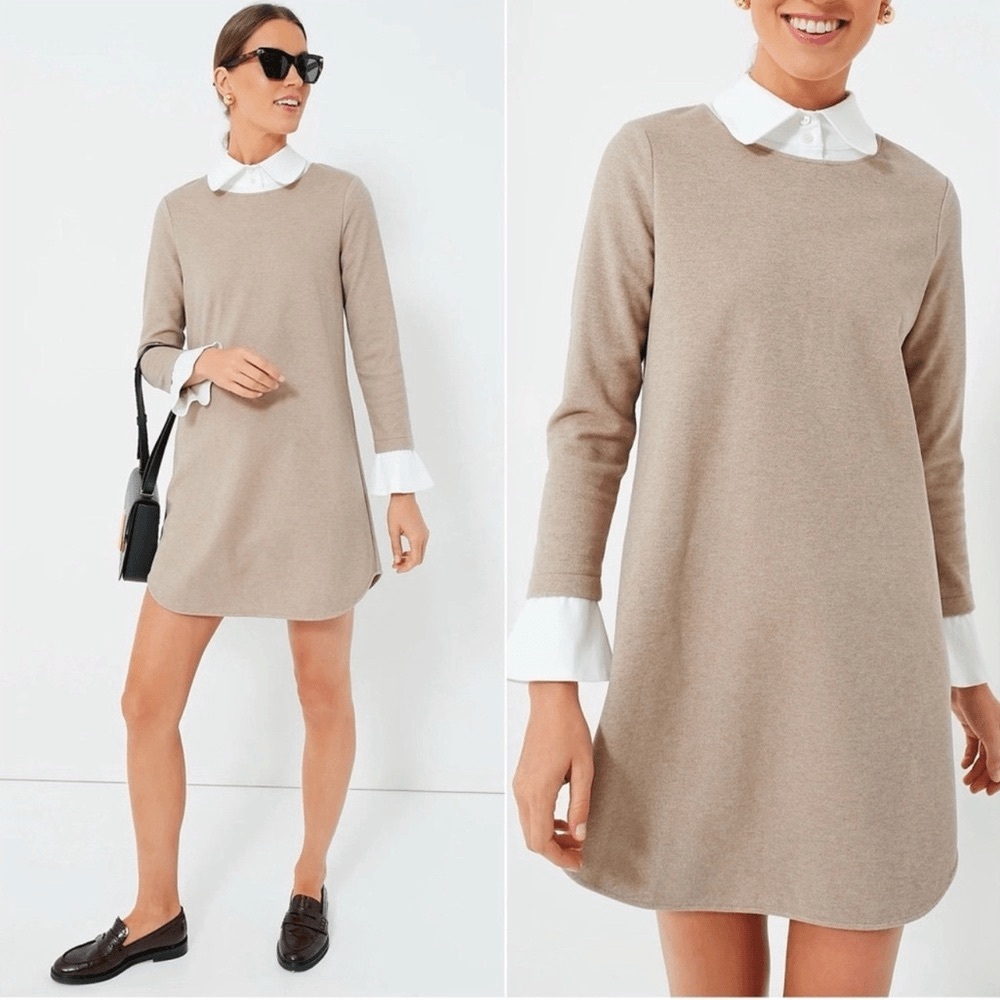 Tuckernuck Sandwhisp Dakotah Dress Tan Layered Shirt Dress White PeterPan Collar